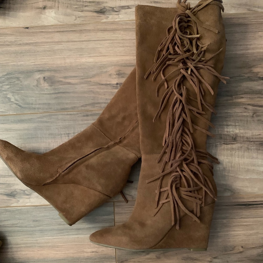 Ralph Lauren fringe wedge boots